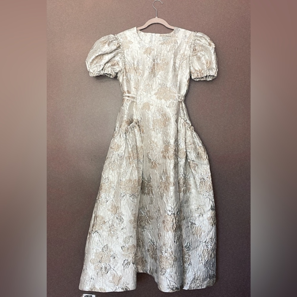 Sister Jane Natural Ornament Floral-jacquard Cloqué Midi Dress